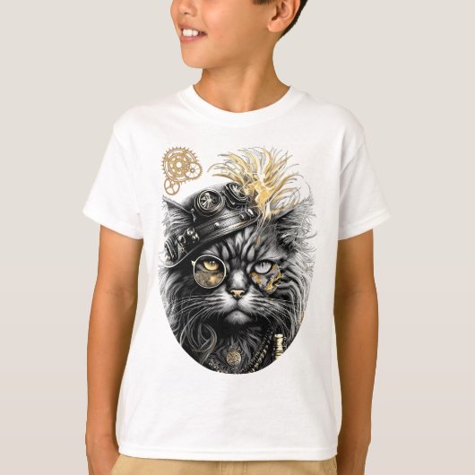 スパンクィー・ポーズ スチームパンクな猫 Tシャツ (正面)