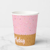 スパンコルとピンクのアイスクリームの誕生日 紙コップ (裏面)