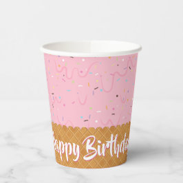 スパンコルとピンクのアイスクリームの誕生日 紙コップ