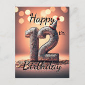 スパンコールがキラキラ輝くパーティーハットでお誕生日おめでとう(12歳の誕生日おめでとう) ポストカード (正面)