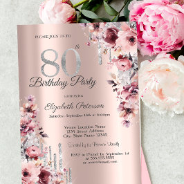 スパンコールしたたるローズゴールドピンクの花束 80歳の誕生日お祝いギフト 招待状