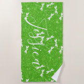 スパンコールとトンボのデザインが入ったオリジナルのビーチタオル ビーチタオル (正面)