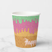 スパンコールとレインボーシャーベットアイスクリームの誕生日 紙コップ (正面)