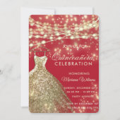 スパンコールのゴールドと赤のドレス 招待状 (正面)