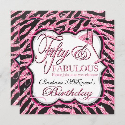 スパンコールのシマウマの第50バースデーパーティ招待状 招待状 (正面/裏面)