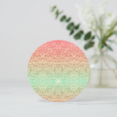 スパンコールのレース模様 グラデーション ピンク ゴールド 緑 招待状 (スタンド正面)