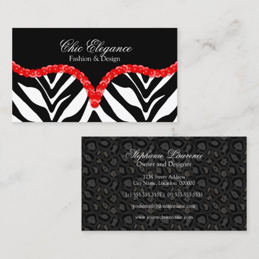 スパンコールの一見のシマウマのヒョウのプリント 名刺 (正面/裏面)