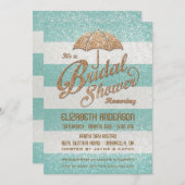 スパンコールターコイズボールドストライプの結婚前お茶会招待状 招待状 (正面/裏面)