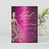 スパンコールドレス,ティアラ, パープルメタリック ブライダルシャワー 招待状 (スタンド正面)