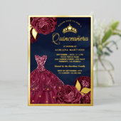 スパンコールドレス ワインレッド 花柄 ネイビー クイーンセラ 金 箔招待状 (立ち正面)