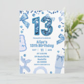 スパンコールブルーボー13歳の誕生日 招待状 (スタンド正面)