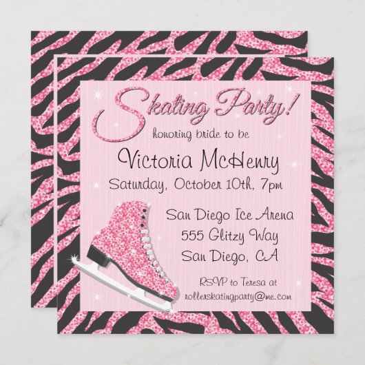 スパンコール輝くアイススケートパーティーの招待状 招待状 (正面/裏面)