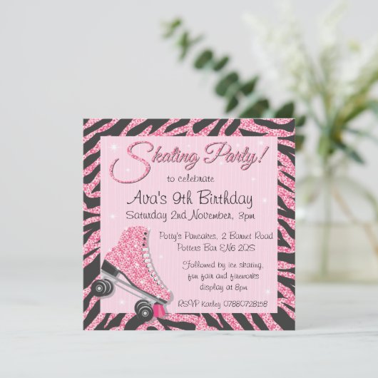 スパンコール輝くローラースケートパーティー招待状 招待状 (スタンド正面)