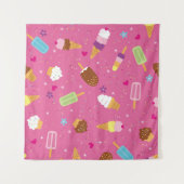 スパンコール、カプセルケーキ、アイス、ポッピクルが散らばっている タペストリー (正面(横))