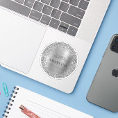 スパンコール シルバー箔押し サークル型「この本は[名前]のもの」ラベル シール (ノートパソコンとiPhone)