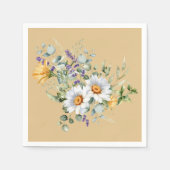 スパンコール ライトイエローのデイジー ラベンダー スタンダードカクテルナプキン (正面)