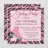 スパンコール 輝く ローラー スケート パーティー ご招待 招待状 (正面/裏面)