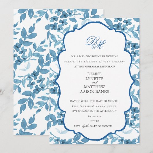 スパンシュガー & スカイダイバー ブルー ウェディング リハーサル 招待状 (正面/裏面)