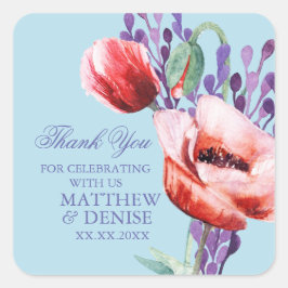 スパンシュガー ブルー背景のポピーコレクション スクエアシール