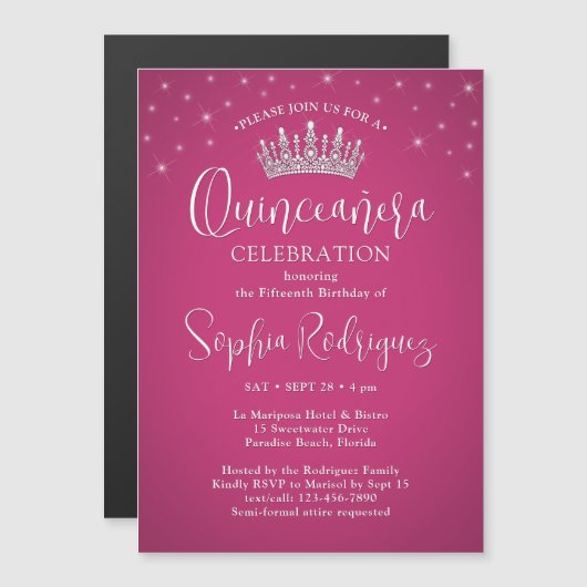 スパーエレガントクルスキンセニエラクラウン暗い赤紫色ピンク マグネット招待状 (正面/裏面)