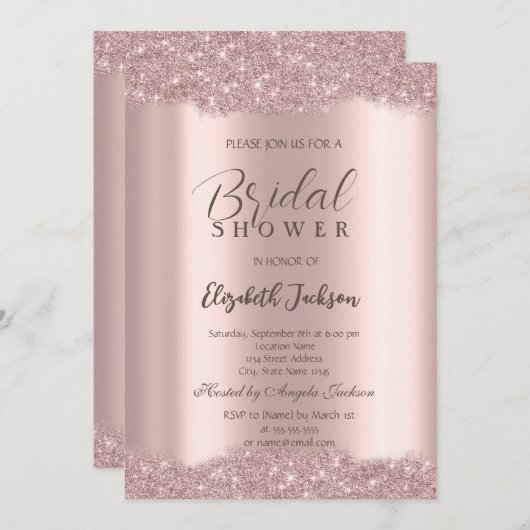 スパーエレガントクルフレームバラ金ゴールドブライダルシャワー 招待状 (正面/裏面)