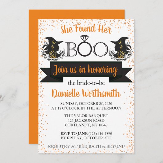 スパーエレガントクルブハロウィーンウィッチブライダルシャワー 招待状 (正面/裏面)