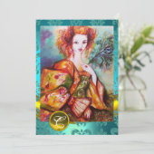 スパーキングしたペコックの羽を持つロマンチックな女性 招待状 (スタンド正面)