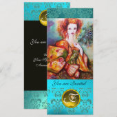 スパーキングしたペコックの羽を持つロマンチックな女性 招待状 (正面/裏面)
