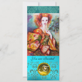 スパーキングしたペコックの羽を持つロマンチックな女性 招待状