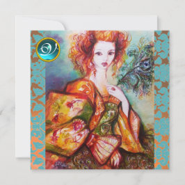 スパーキングしたペコックの羽を持つロマンチックな女性 招待状