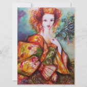 スパーキングするペコックの羽を持つロマンチックな女性、赤 (正面)