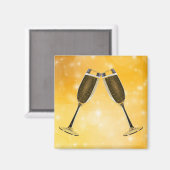 スパーキングゴールドのシャンパングラスのお祝い マグネット (正面/裏面)