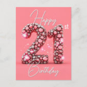 スパーキングピンク&シルバー宝石 21歳の誕生日 ポストカード (正面)