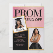 スパーキングピンク ブラック プロム 送別 フォトをカスタマイズ 招待状 (正面)