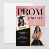 スパーキングピンク ブラック プロム 送別 フォトをカスタマイズ 招待状 (正面/裏面)