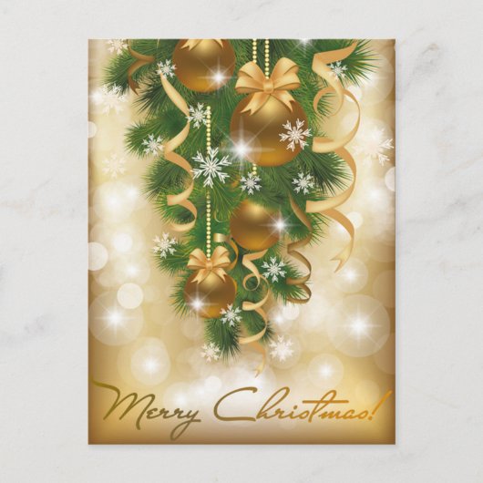スパーキング雪のクリスマスオーナメント、松の針 シーズンポストカード (正面)