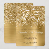 スパーキング グリッタリー ゴールド グラム 75歳の誕生日 招待状 (正面/裏面)