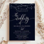 スパーキング ストリング ライト エレガント ネイビー ウェディング 招待状