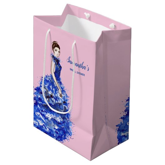 スパーキーなブルーのドレスを着た花嫁のシャワーフェイバーの女性 ミディアムペーパーバッグ (正面アングル)