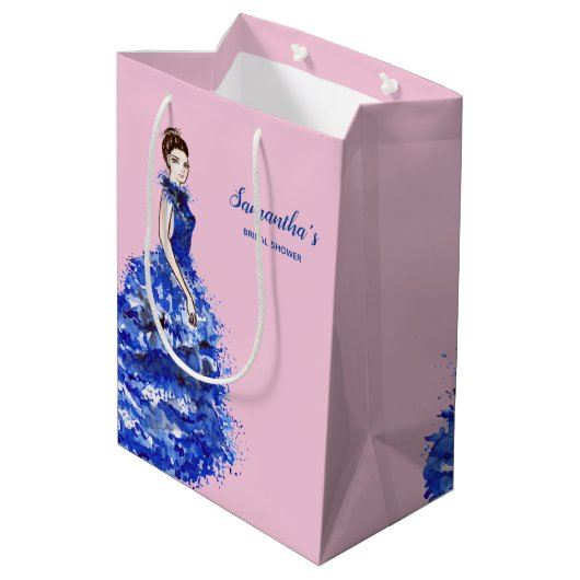 スパーキーなブルーのドレスを着た花嫁のシャワーフェイバーの女性 ミディアムペーパーバッグ (裏面アングル)