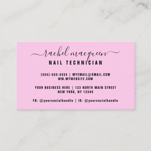 スパークかわいらしリーピンクグリッタータイポグラフィネイルアーティスト 名刺 (裏面)