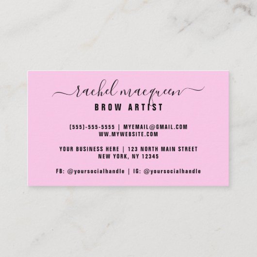 スパークかわいらしリーピンクグリッタータイポグラフィブローアーティスト 名刺 (裏面)