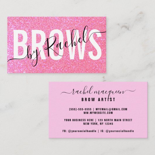 スパークかわいらしリーピンクグリッタータイポグラフィブローアーティスト 名刺 (正面/裏面)