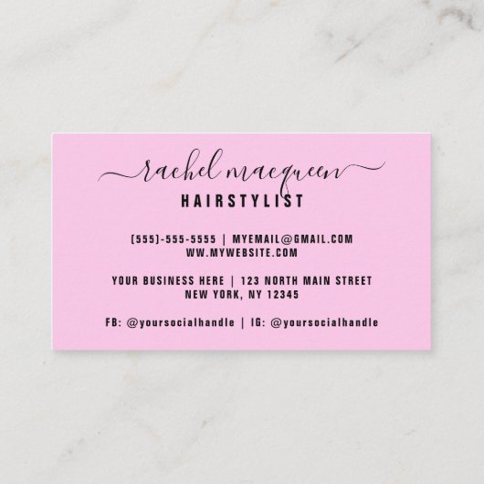 スパークかわいらしリーピンクグリッタータイポグラフィヘアスタイリスト 名刺 (裏面)