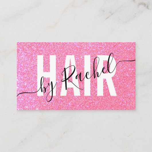 スパークかわいらしリーピンクグリッタータイポグラフィヘアスタイリスト 名刺 (正面)