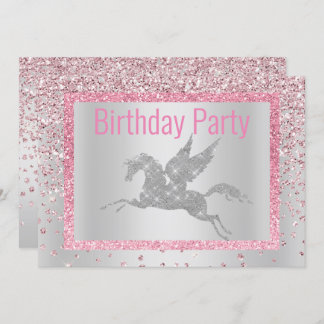 スパークかわいらしル付きユニコーン誕生日 招待状