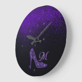 スパークきらきら光るルダイヤモンドグリッターハイヒール紫 ラージ壁時計 (傾斜)
