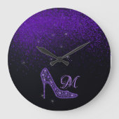 スパークきらきら光るルダイヤモンドグリッターハイヒール紫 ラージ壁時計 (正面)