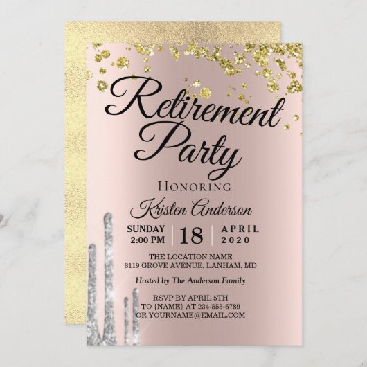 スパークエレガントリーグリッター退職パーティー 招待状 (正面/裏面)