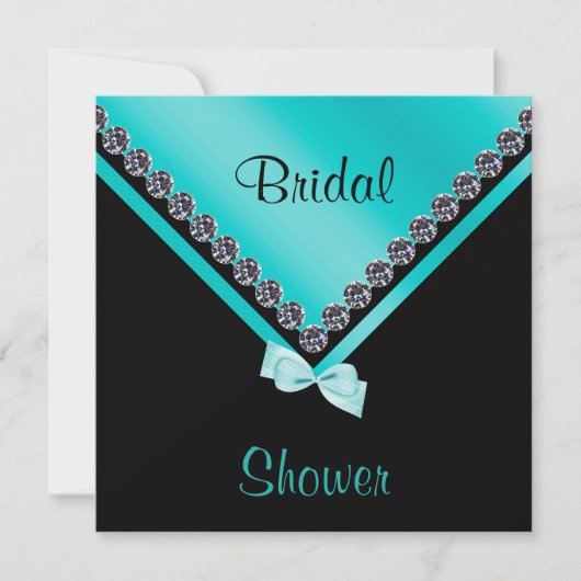 スパークエレガントリーダイヤモンド&ティール（緑がかった色）ボウブライダルシャワー 招待状 (正面)